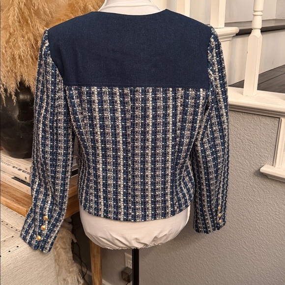 Sam Edelman Blue Tweed Fiona Double Breasted Collarless Blazer Size Medium - Picture 5 of 8